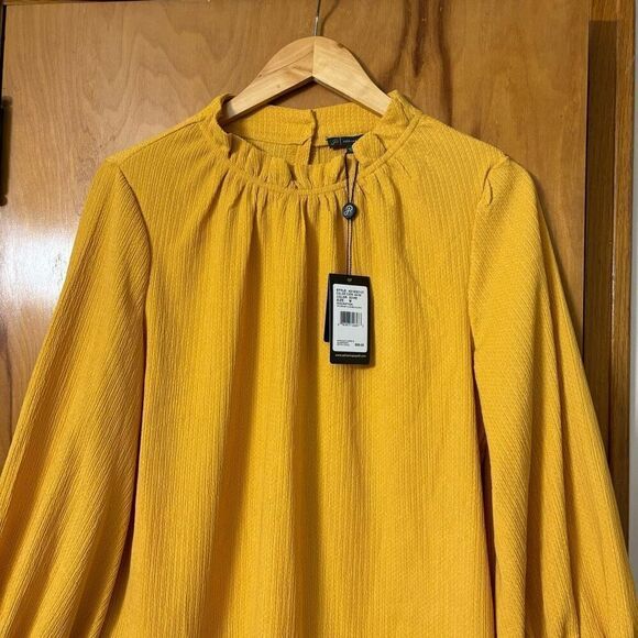 Adrianna Papell textured knit 3/4 bubble sleeves ochre medium new - Picture 4 of 11